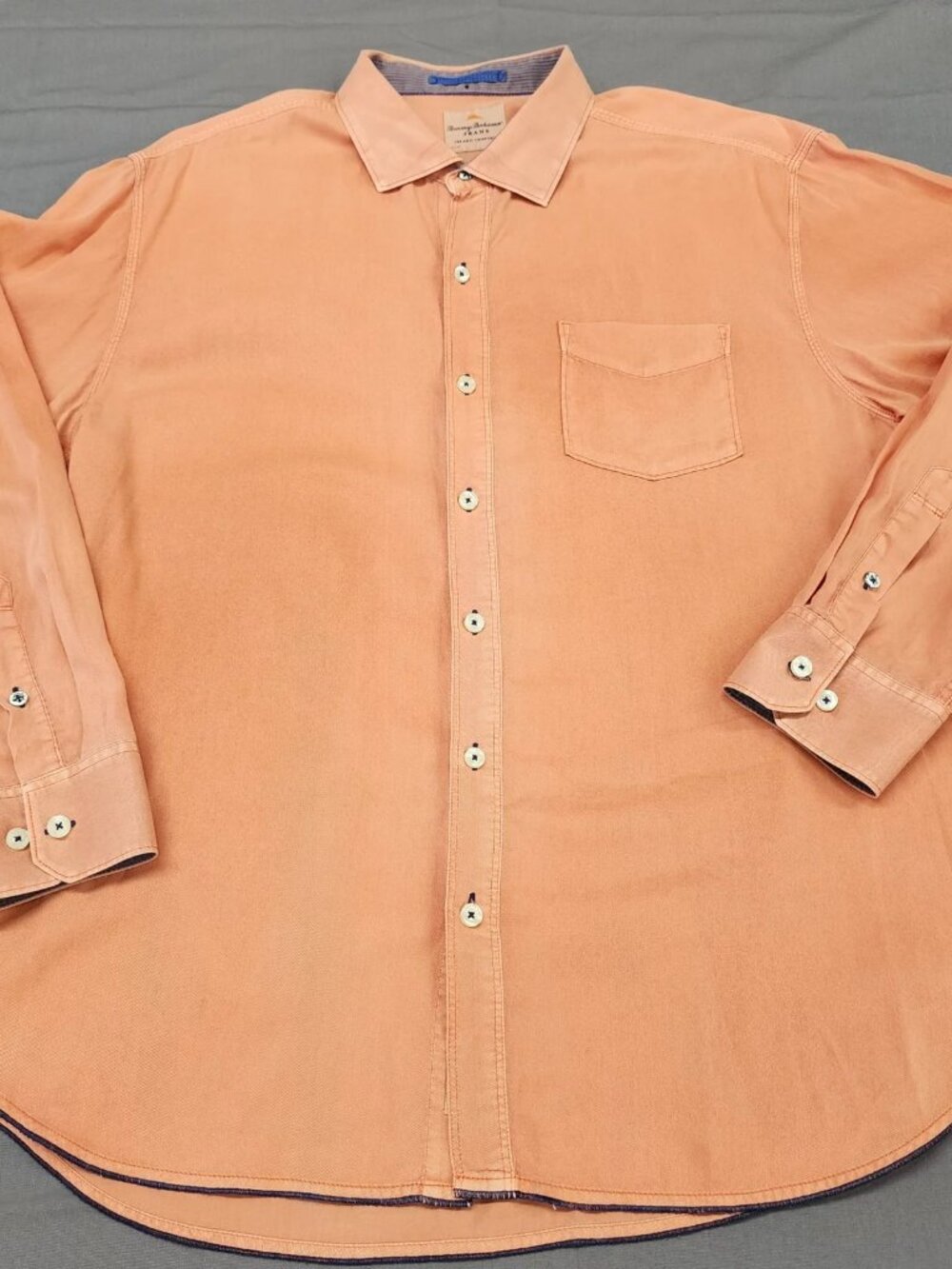 Tommy Bahama Jeans Mens XL Peach Solid Long Sleeve Button Up Shirt Tencel